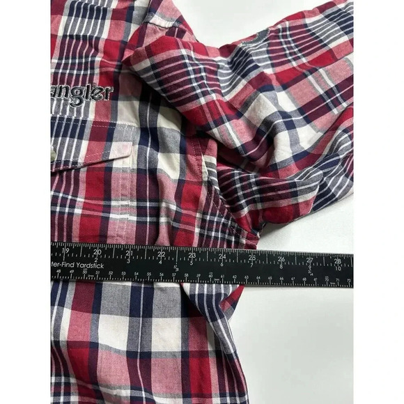 Wrangler Shirt Mens XL Plaid Spellout Patch Logo Western Cowboy Rodeo Button Up - Picture 6 of 7